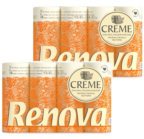 2x Papier toaletowy Renova 4-warstwowy Kremowy 12 szt