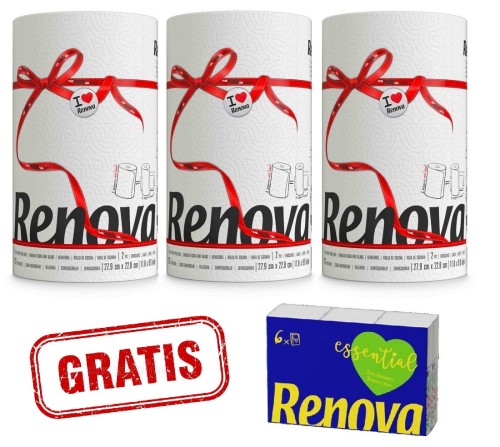 3x Ręcznik papierowy Renova biały 1R + gratis