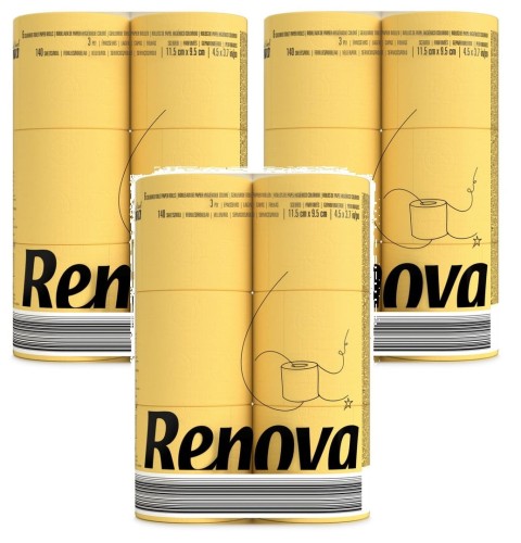 3x Żółty toskański papier toaletowy Renova 6R