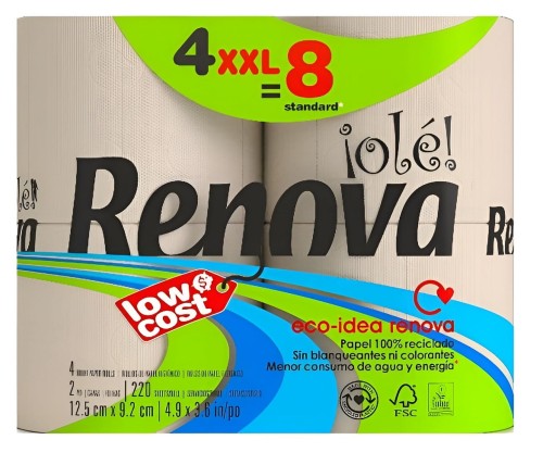 Papier toaletowy Renova Ole! Ekologiczny 25.7m 2-Warstwy 220 listki 4 rolki