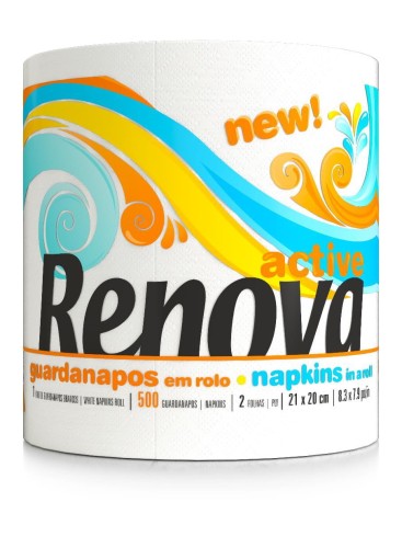 Serwetki Papierowe w Rolce Renova Active Białe 21x20 cm 2-warstwy 500 arkuszy