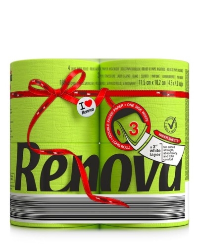 Limonkowy Papier Toaletowy Renova Zapachowy 20.7m 3-Warstwy 180 Listków 4 Rolki.