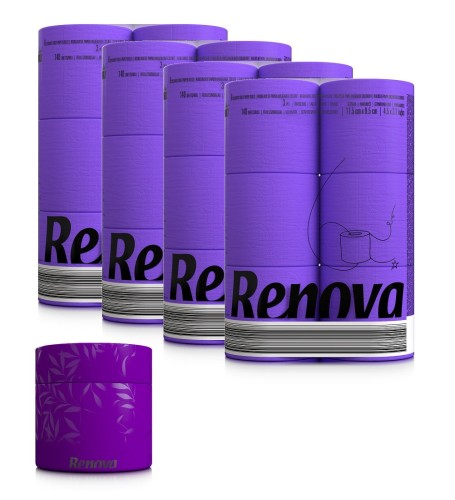 4x Fioletowy papier toaletowy Renova 6R + chusteczki w tubie
