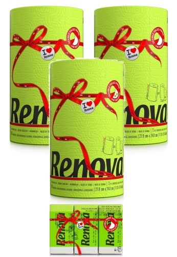 3x Ręcznik Kuchenny Papierowy Renova Limonkowy 27.4 m 2-Warstwy 120 Arkuszy + chusteczki