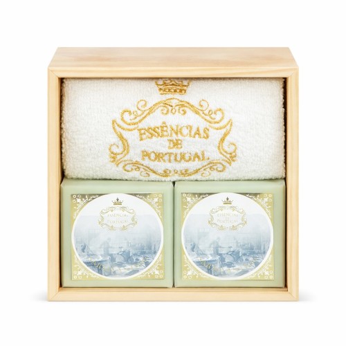 Zestaw 2x mydło oliwkowe ręcznik drewniane opakowanie