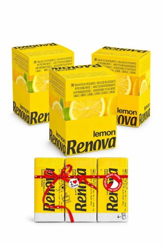 3x Chusteczki odświeżające Renova o delikatnym zapachu cytryny 20szt +gratis