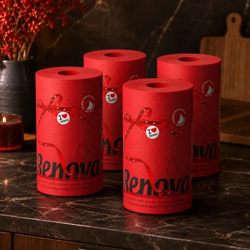 Czerwony recznik papierowy kuchenny renova 4 opakowania aranzacja premium