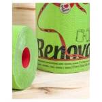 Limonkowy ręcznik papierowy Renova Red Label – detal limonkowego papieru i czerwonego rdzenia przy opakowaniu