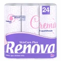Renova Skin Care Plus Crema 24 rolki — duże opakowanie trzywarstwowego papieru toaletowego po 200 listków, które pozwala uzupełnić domowy zapas.