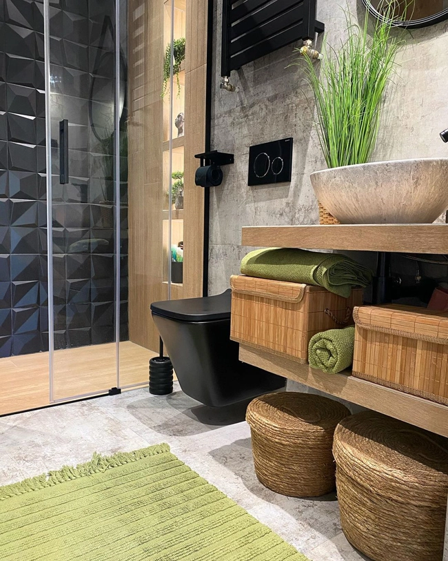 czarne dodatki do łazienki